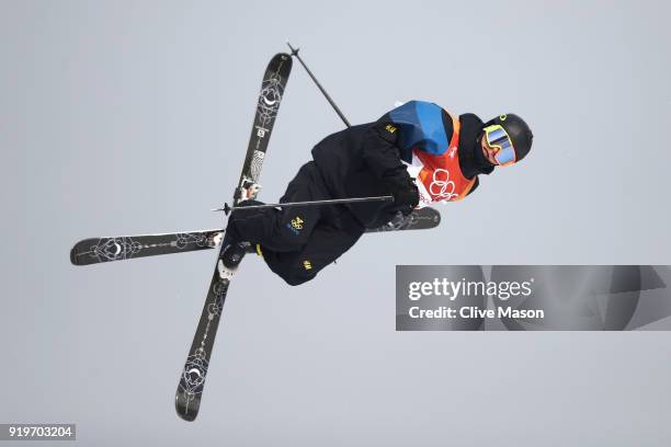 Oscar Wester of Sweden competes during the Freestyle Skiing Men's Ski Slopestyle Final on day nine of the PyeongChang 2018 Winter Olympic Games at...