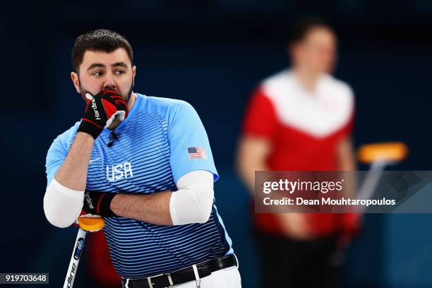 John Landsteiner of USA looks on during the Curling round robin session 7 on day nine of the PyeongChang 2018 Winter Olympic Games at Gangneung...