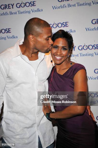 Karon Riley and his wife actress Terri Vaughn attend Vaughn's 40th birthday soiree at Rare on October 16, 2009 in Atlanta, Georgia.