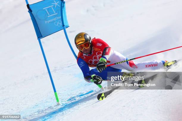 Thomas Fanara of France competes during the Alpine Skiing Men's Giant Slalom on day nine of the PyeongChang 2018 Winter Olympic Games at Yongpyong...