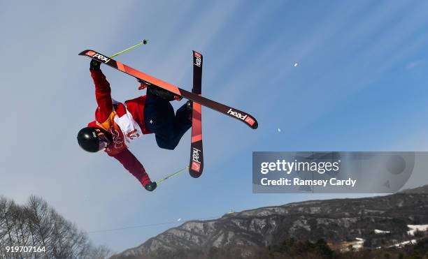 Pyeongchang-gun , South Korea - 18 February 2018; Murray Buchan of Great Britain during the Freestyle Skiing Men's Halfpipe training on day nine of...