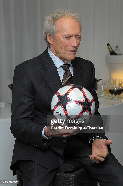 Actor Clint Eastwood is the guest of honor at the French Ligue 1 soccer match between Olympique Lyon and Sochaux at the Gerland stadium in Lyon, on...