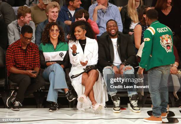 Chris Rock, Gabrielle Union, Dwyane Wade and Kevin Hart attend in the 2018 Taco Bell Skills Challenge at Staples Center on February 17, 2018 in Los...
