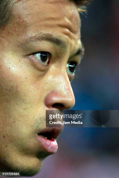 Keisuke Honda of Pachuca looks on during on the 8th round match between Chivas and Pachuca as part of the Torneo Clausura 2018 Liga MX at Akron...