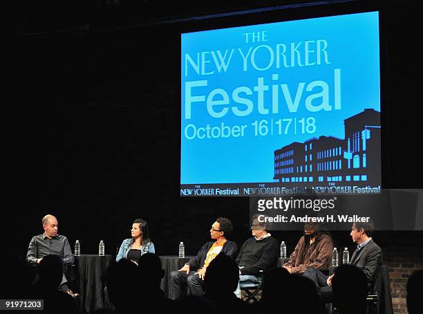 The New Yorker's pop music critic Sasha Frere-Jones, Livia Tortella, Jace Clayton, Danny Goldberg, Melvin Gibbs and Josh Deutsch attend The 2009 New...