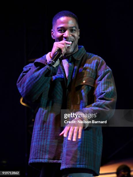 Kid Cudi performs onstage at adidas Creates 747 Warehouse St. - an event in basketball culture on February 17, 2018 in Los Angeles, California.