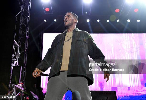 Kid Cudi performs onstage at adidas Creates 747 Warehouse St. - an event in basketball culture on February 17, 2018 in Los Angeles, California.