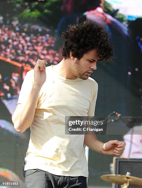 Musician Michael Angelakos of Passion Pit performs during Day 1 of the 2009 Treasure Island Music Festival on October 17, 2009 in San Francisco,...