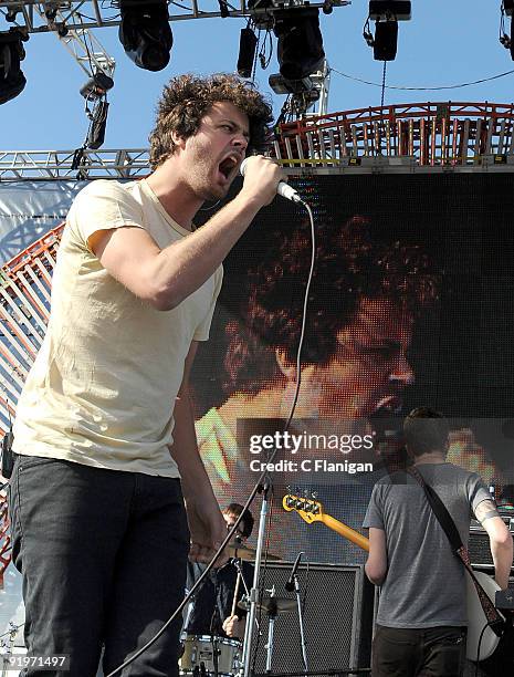 Musician Michael Angelakos of Passion Pit performs during Day 1 of the 2009 Treasure Island Music Festival on October 17, 2009 in San Francisco,...