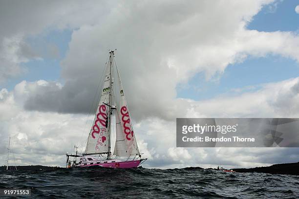 Year old teen solo sailor Jessica Watson sets sail on her yacht Ella's Pink Lady in Sydney Harbour on October 18, 2009 in Sydney, Australia. Watson...