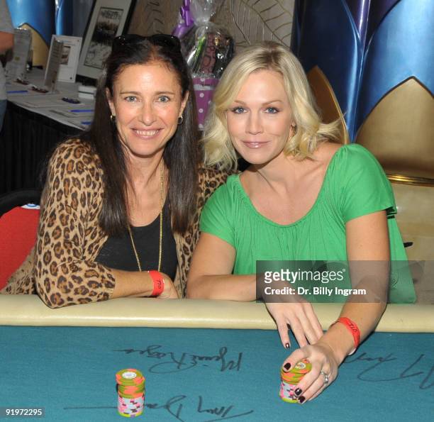 Actress Mimi Rogers and actress Jennie Garth participate in the Children's Institute ''Poker For A Cause'' Celebrity Poker Tournament at Commerce...