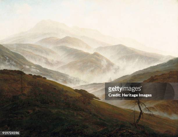 Riesengebirge Landscape with Rising Fog, ca 1820. Found in the Collection of Neue Pinakothek, Munich.