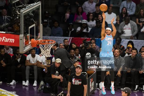 Tobias Harris of the Los Angeles Clippers competes in the JBL Three-Point Contest during State Farm All-Star Saturday Night, as part of All-Star...