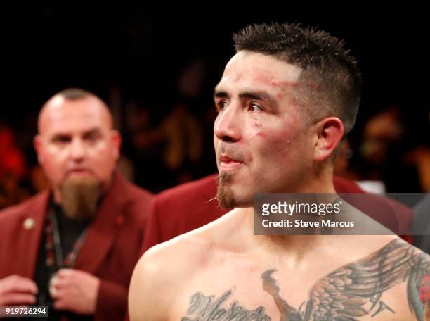Brandon Rios stands in the ring after losing a welterweight fight to Danny Garcia at the Mandalay Bay Events Center on February 17, 2018 in Las...