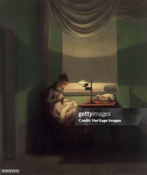 Young Woman Sewing by the Light of a Lamp, 1823. Found in the Collection of Neue Pinakothek, Munich.