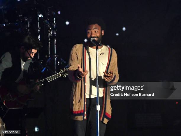 Childish Gambino performs onstage at adidas Creates 747 Warehouse St. - an event in basketball culture on February 17, 2018 in Los Angeles,...