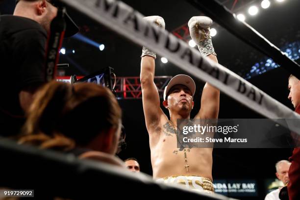 Brandon Rios arrives in the ring for his welterweight fight against Danny Garcia at the Mandalay Bay Events Center on February 17, 2018 in Las Vegas,...