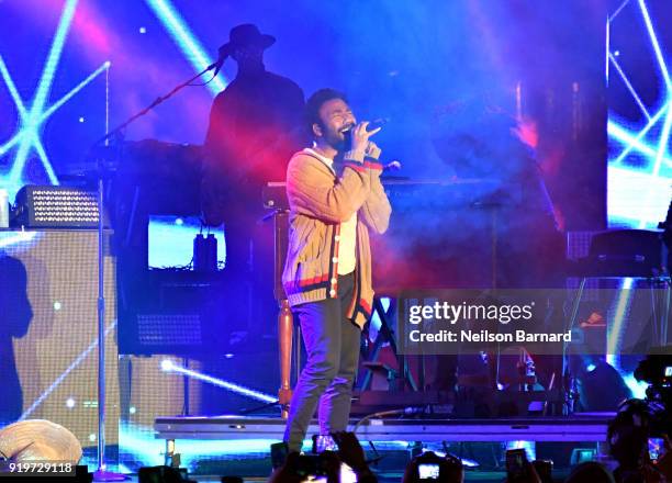 Childish Gambino performs onstage at adidas Creates 747 Warehouse St. - an event in basketball culture on February 17, 2018 in Los Angeles,...