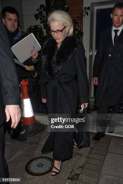 Gillian Anderson attending pre Bafta dinner at Marks club Mayfair on February 17, 2018 in London, England.