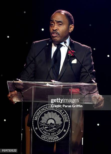 Dr. Emmett D. Carson speaks onstage at Morehouse College 30th Annual A Candle In The Dark Gala at The Hyatt Regency Atlanta on February 17, 2018 in...