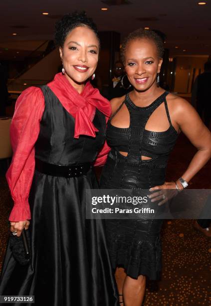 Actress Lynn Whitfield and actress Vanessa Bell Calloway attend Morehouse College 30th Annual A Candle In The Dark Gala at The Hyatt Regency Atlanta...