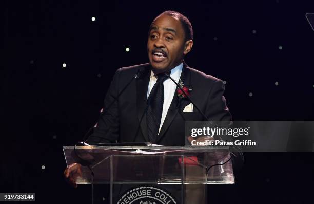 Dr. Emmett D. Carson speaks onstage at Morehouse College 30th Annual A Candle In The Dark Gala at The Hyatt Regency Atlanta on February 17, 2018 in...