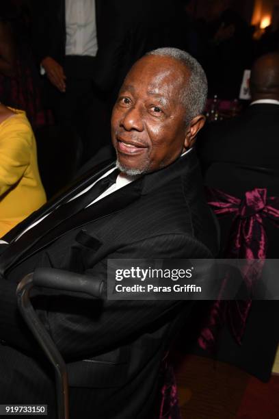 Retired MLB player Hank Aaron attends Morehouse College 30th Annual A Candle In The Dark Gala at The Hyatt Regency Atlanta on February 17, 2018 in...