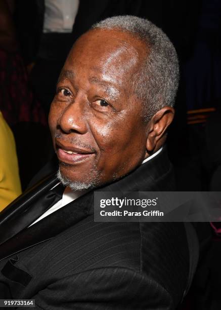Retired MLB player Hank Aaron attends Morehouse College 30th Annual A Candle In The Dark Gala at The Hyatt Regency Atlanta on February 17, 2018 in...