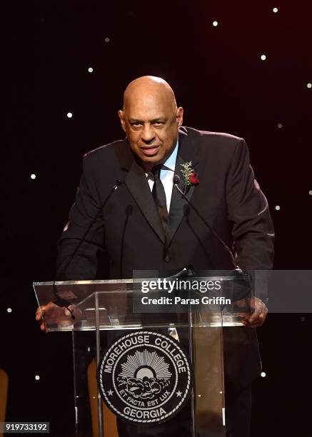 Producer/director Oz Scott speaks onstage at Morehouse College 30th Annual A Candle In The Dark Gala at The Hyatt Regency Atlanta on February 17,...