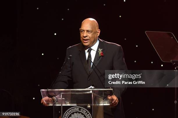 Producer/director Oz Scott speaks onstage at Morehouse College 30th Annual A Candle In The Dark Gala at The Hyatt Regency Atlanta on February 17,...