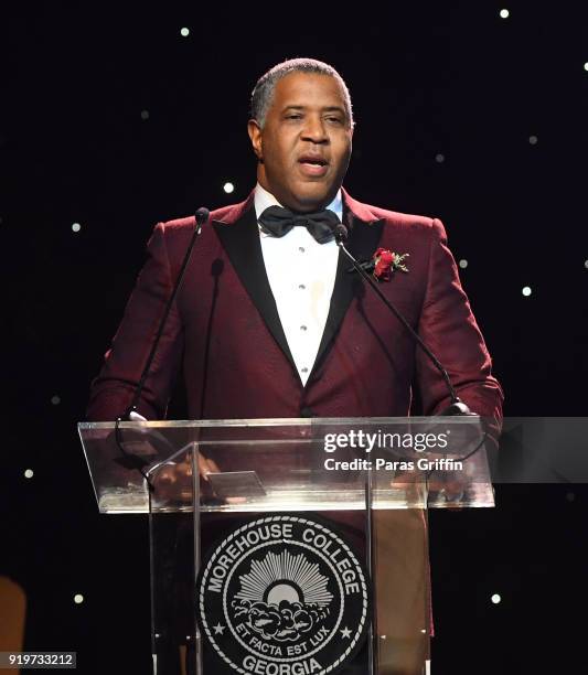 Robert F. Smith, Founder, Chairman and CEO Vista Equity Partners speaks onstage Morehouse College 30th Annual A Candle In The Dark Gala at The Hyatt...