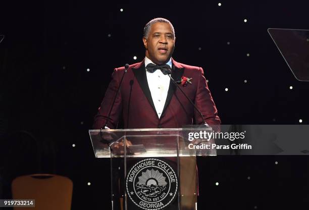 Robert F. Smith, Founder, Chairman and CEO Vista Equity Partners speaks onstage Morehouse College 30th Annual A Candle In The Dark Gala at The Hyatt...