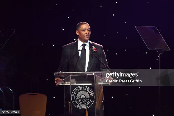 Louisiana U.S. Representative Cedric Richmond speaks onstage at Morehouse College 30th Annual A Candle In The Dark Gala at The Hyatt Regency Atlanta...