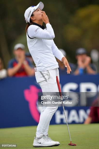 Jin Young Ko of Korea reacts after winning the Women's Australian Open during day four of the ISPS Handa Australian Women's Open at Kooyonga Golf...