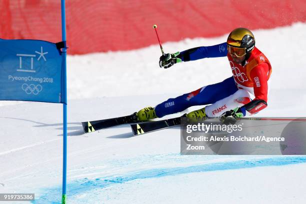 Thomas Fanara of France competes during the Alpine Skiing Men's Giant Slalom at Yongpyong Alpine Centre on February 18, 2018 in Pyeongchang-gun,...