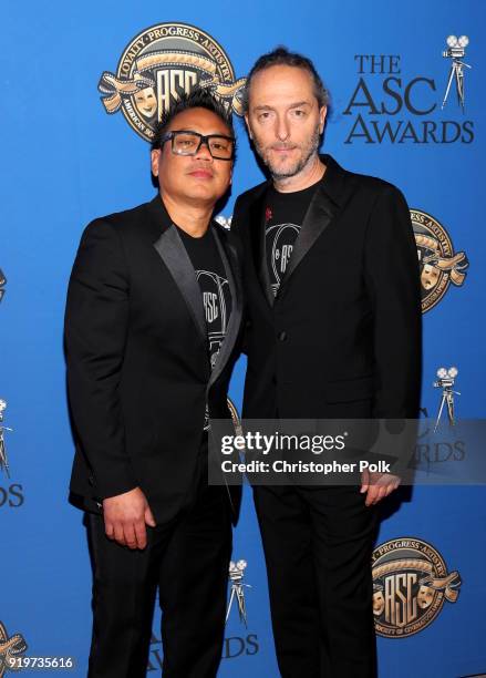 Matthew Libatique and Emmanuel Lubezki attend the 32nd Annual American Society Of Cinematographers Awards at The Ray Dolby Ballroom at Hollywood &...