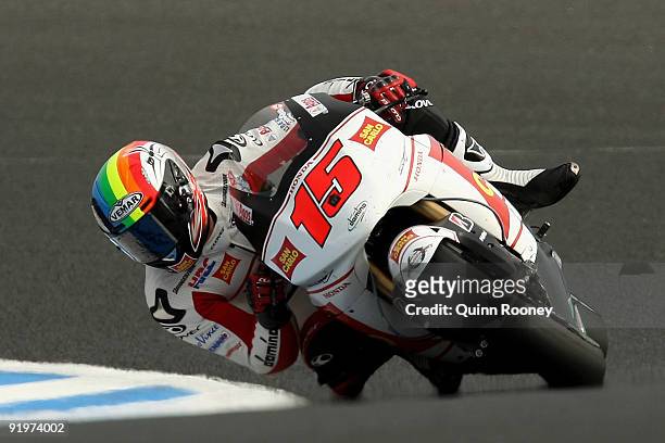 Alex De Angelis of San Marino rides the San Carlo Honda Gresinin Honda during the Australian MotoGP, which is round 15 of the MotoGP World...