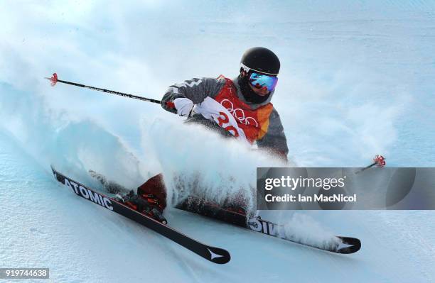 Gus Kenworthy falls during the Freestyle Skiing Men's slopestyle Aerial Final on day nine of the PyeongChang 2018 Winter Olympic Games at Phoenix...