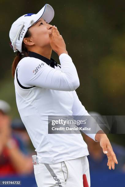 Jin Young Ko of Korea reacts after winning the Women's Australian Open during day four of the ISPS Handa Australian Women's Open at Kooyonga Golf...