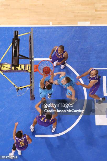 Tom Abercrombie of the Breakers slam dunks during the round 19 NBL match between the Sydney Kings and the New Zealand Breakers at Qudos Bank Arena on...