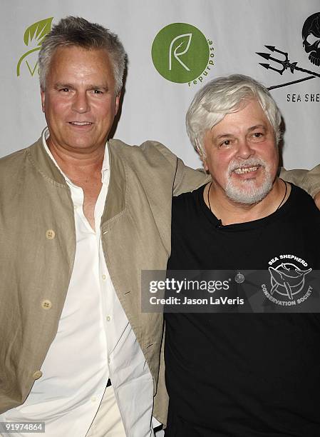 Actor Richard Dean Anderson and Captain Paul Watson attend the "Whale Wars" and the Sea Shepherd Conservation Society event on October 17, 2009 in...