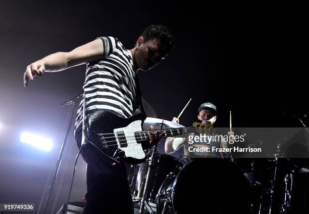 Mike Kerr and Ben Thatcher of Royal Blood Perform At The Forum supporting Queens of the Stone Age on February 17, 2018 in Inglewood, California.