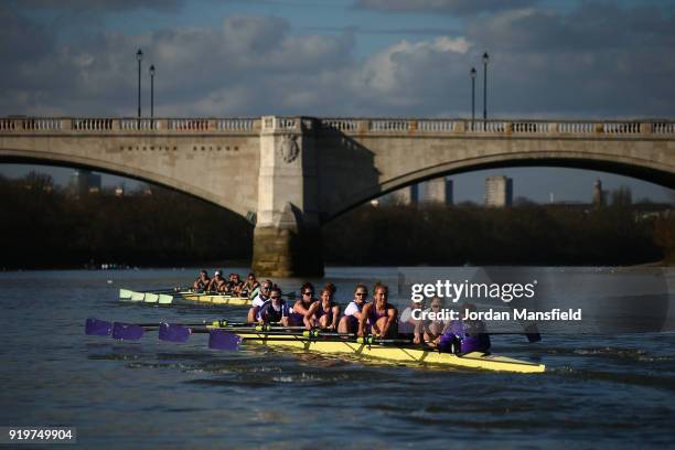 Cambridge University Women's Boat Club lead University of London across the line during the Boat Race Trial race between Cambridge University Women's...