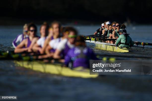 Cambridge University Women's Boat Club lead University of London across the line during the Boat Race Trial race between Cambridge University Women's...