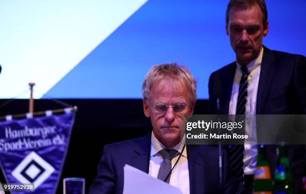 Jens Meier, president of Hamburger Sport Verein e.V looks on during Hamburger SV General Assembly at Kuppel on February 18, 2018 in Hamburg, Germany.