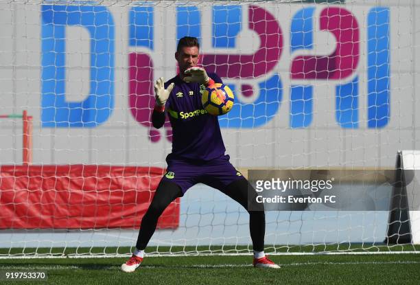 Maarten Stekelenburg in action during the Everton warm weather training camp at NAS Sports Complex on February 17, 2018 in Dubai, United Arab...
