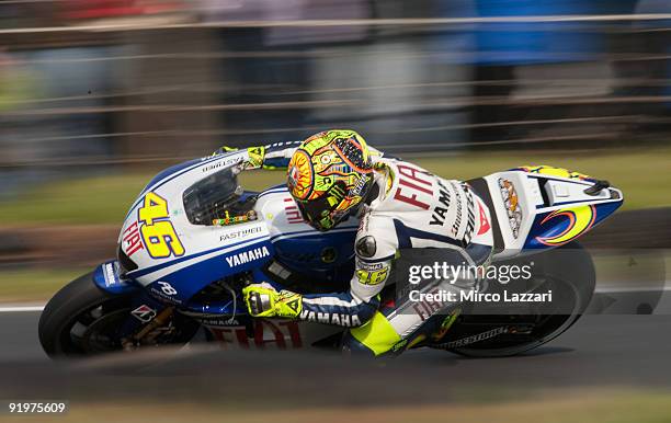 Valentino Rossi of Italy and Fiat Yamaha Team rounds the bend during the MotoGP race of the Australian MotoGP, which is round 15 of the MotoGP World...