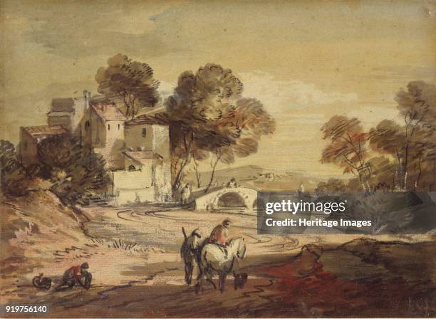 Italianate Landscape with Travellers on a winding Road, 1775-1779. Artist Thomas Gainsborough.