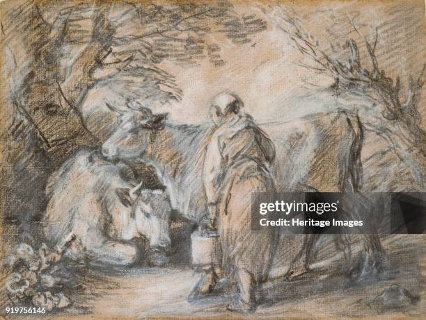 Milkmaid with two cows, mid 18th century. Artist Thomas Gainsborough.