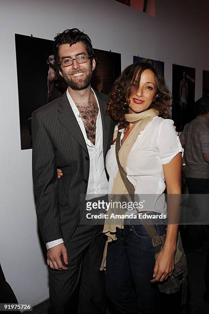 Photographer Eric Schwabel and Rasha Shalaby attend the "Shooting Male" launch and exhibition party at Schwabel Studio on October 17, 2009 in Venice,...